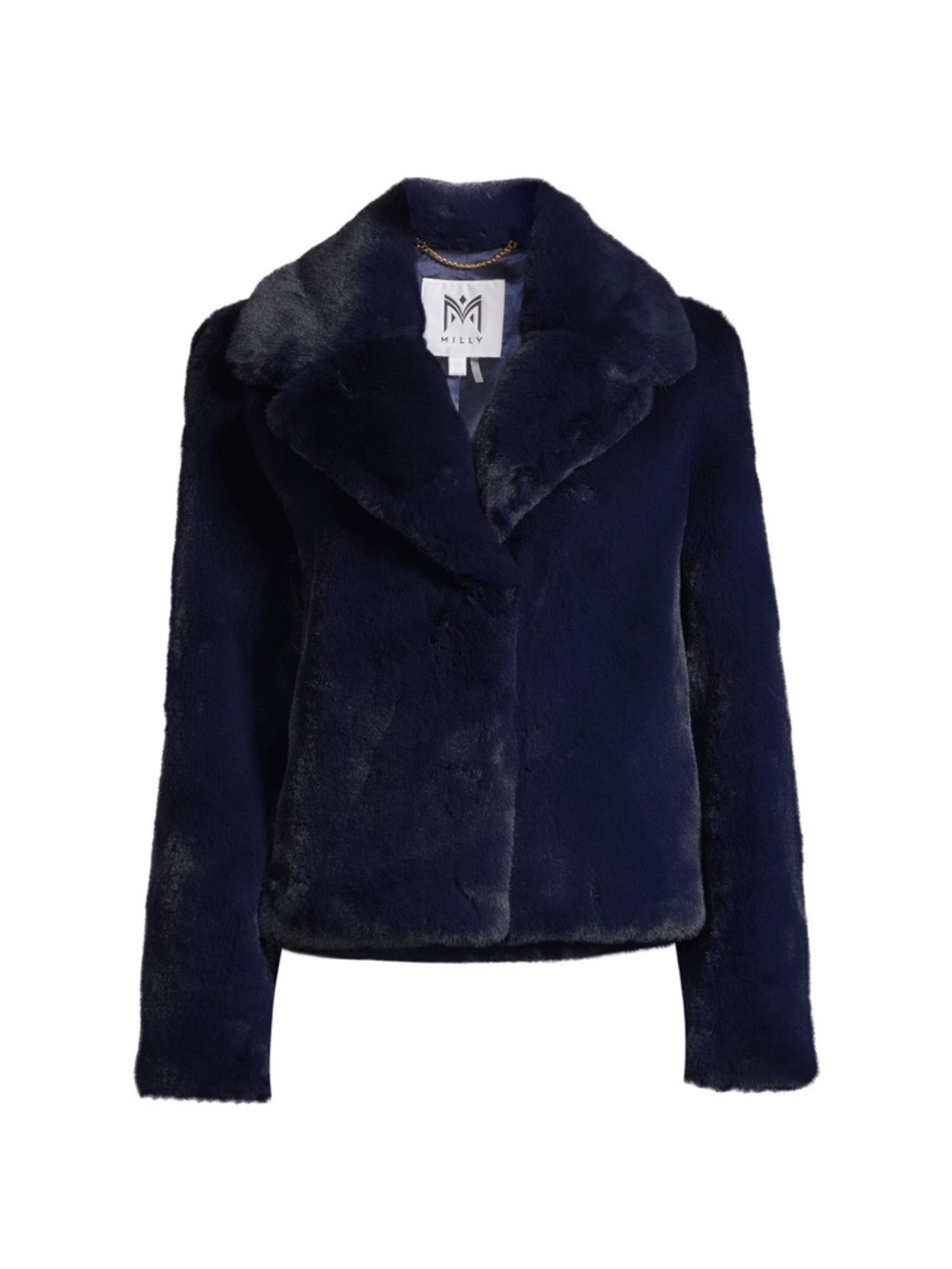 Milly Dark Navy Faux Fur Faye Teddy Cropped Jacket